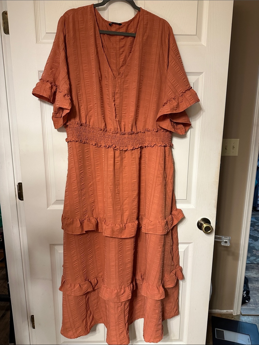 BloomChic Ruffled Tiered Maxi Dress in Terracotta